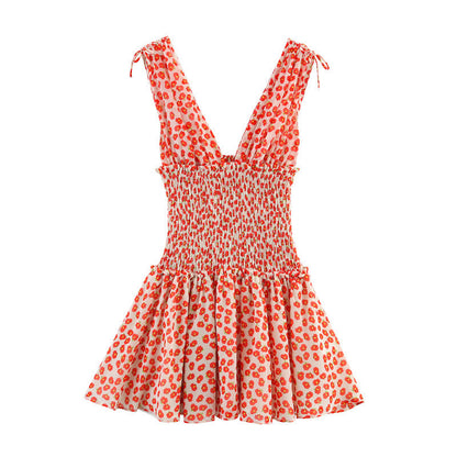 Cute Floral Print Smocked Ruffle Mini Dress