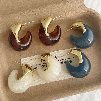 Vintage Stone C-Shape Stud Earrings