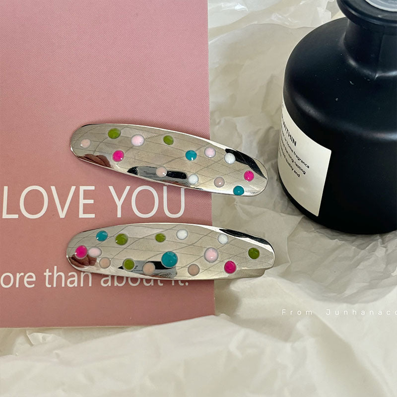 Colourful Polka Dot Silver Hair Clips