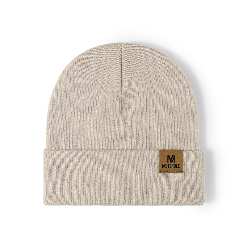 Simple Solid Color Tab Knit Beanie