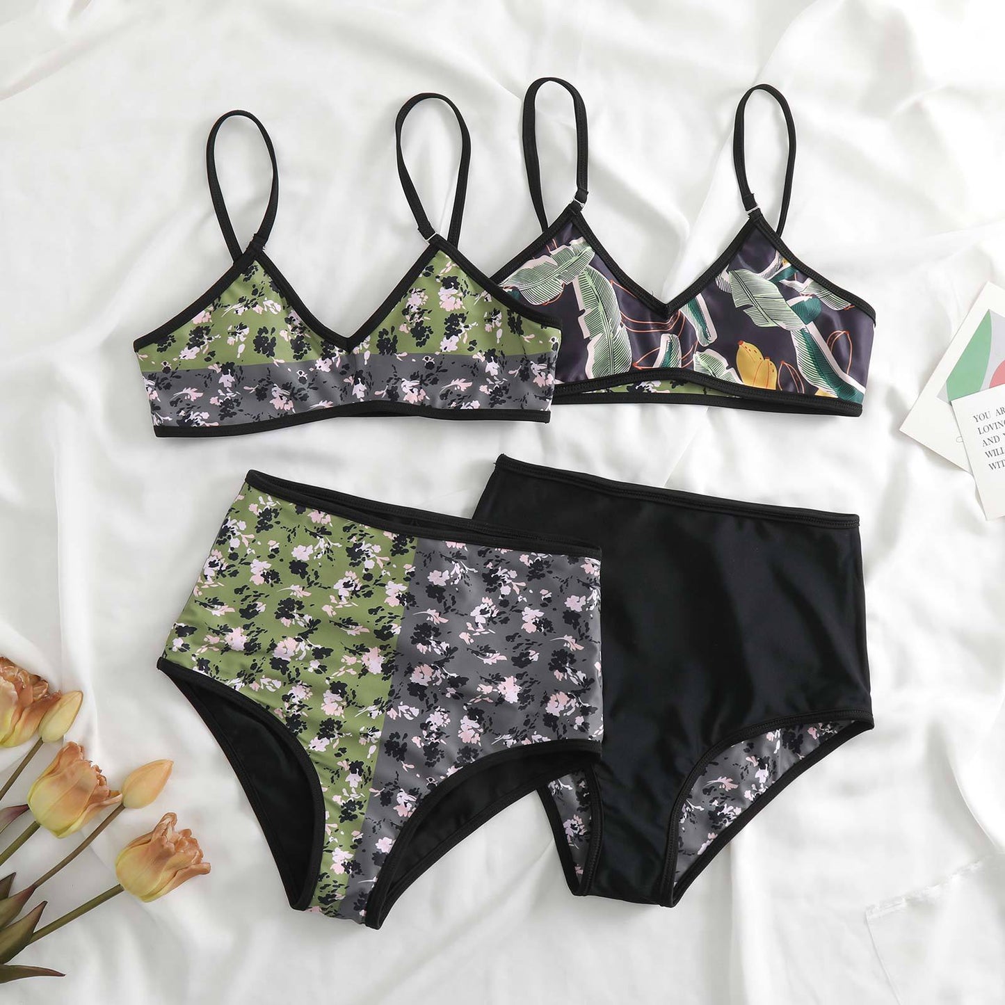 Floral Print Spaghetti Swimwear with Cover