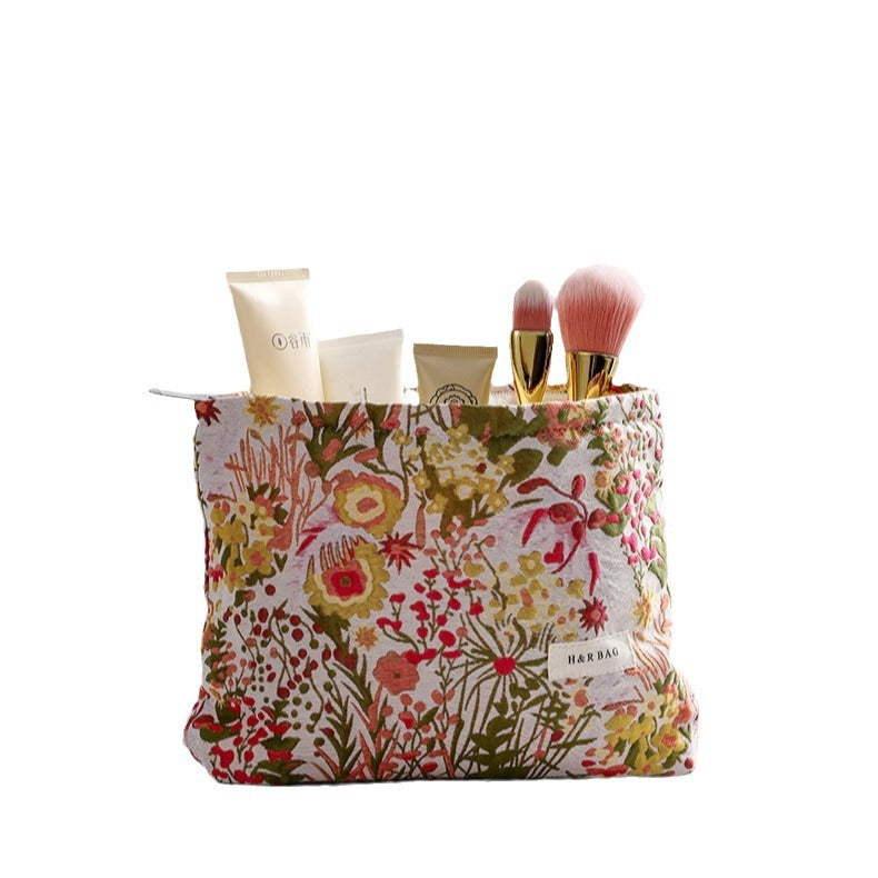 Vintage Floral Jacquard Portable Makeup Bag