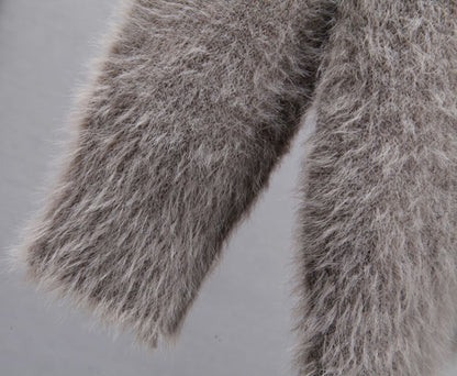 Fashion V-Neck Long Sleeve Fuzzy Knit Cardigan