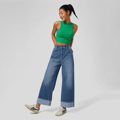 Washed High Waist Casual Straight Leg