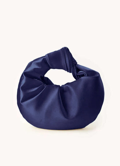 Ruched Satin Knot Handle Evening Handbag