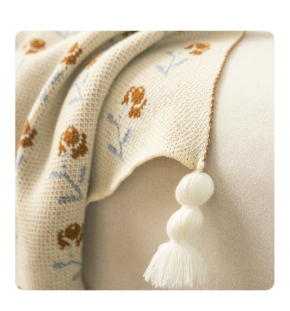 Elegant Floral Print Knit Soft Throw Blanket