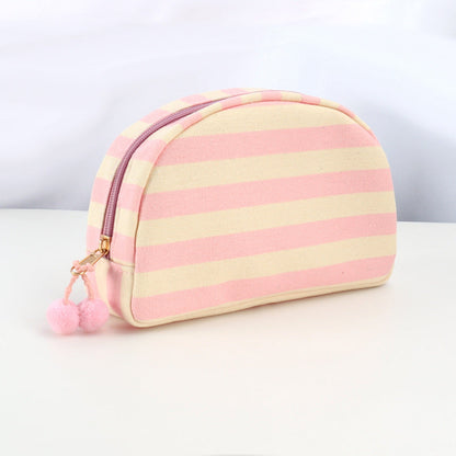 Minimalist Striped Canvas Shell Makeup Bag