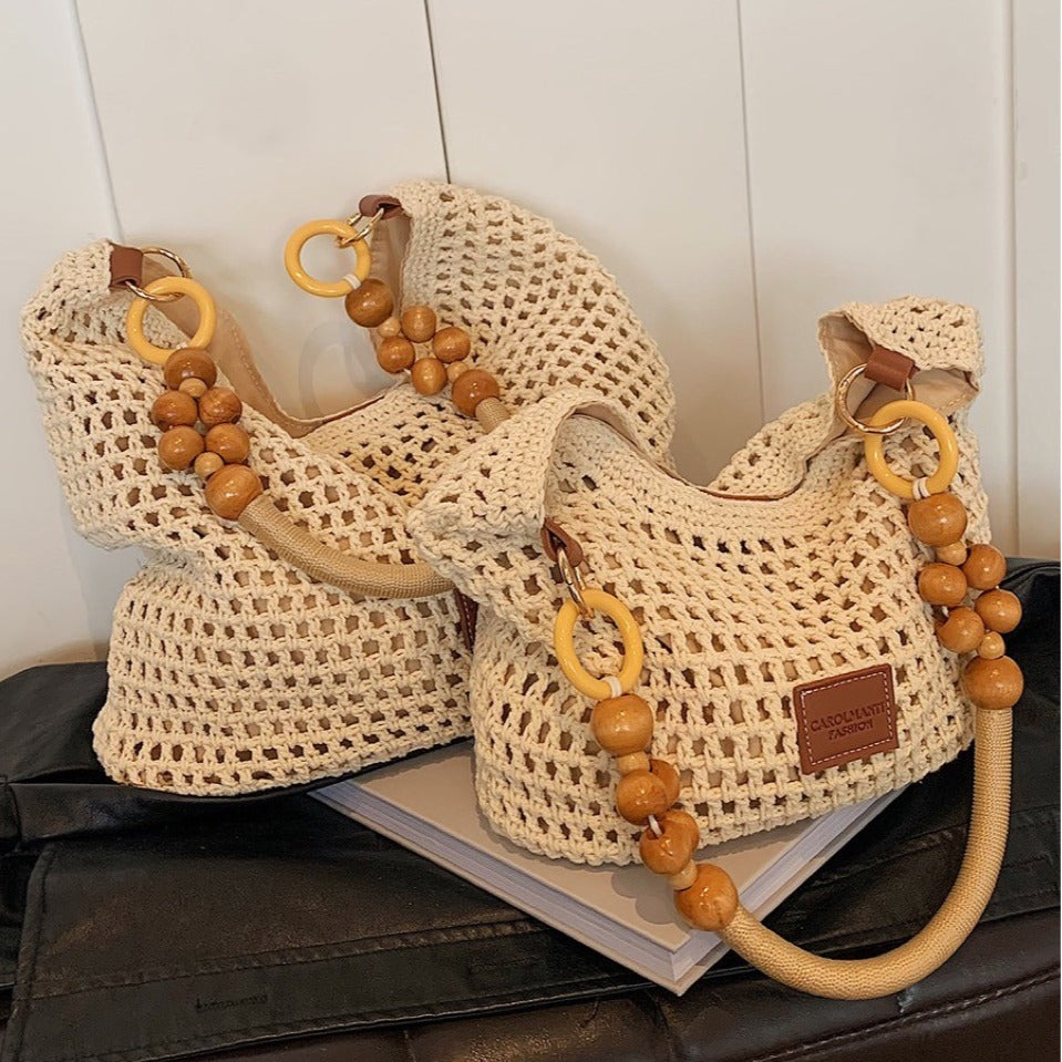 Beach Hollow Out Knit Woven Shoulder Tote Bag