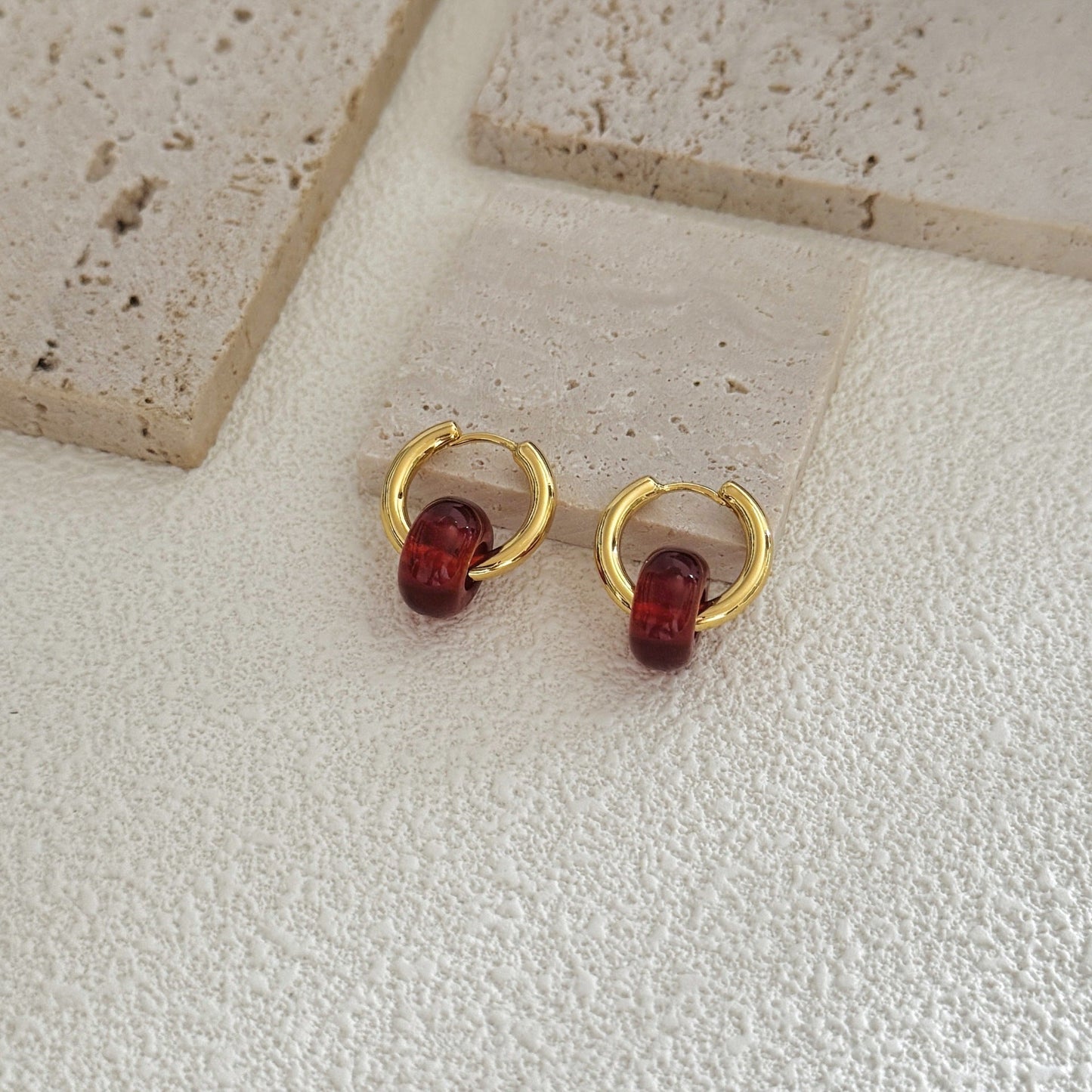 Vintage Natural Stone Bead Hoop Earrings
