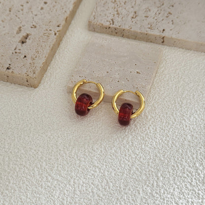 Vintage Natural Stone Bead Hoop Earrings