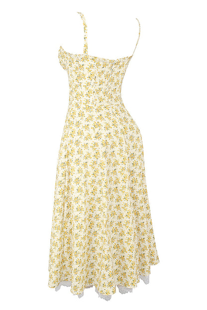 Slim Flower Print Lace Spaghetti Dress