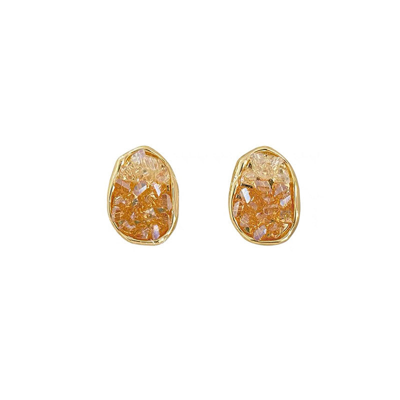 Gold Plated Oval Crystal Stud Earrings