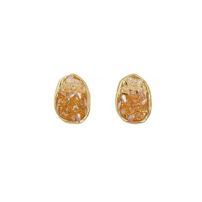 Gold Plated Oval Crystal Stud Earrings