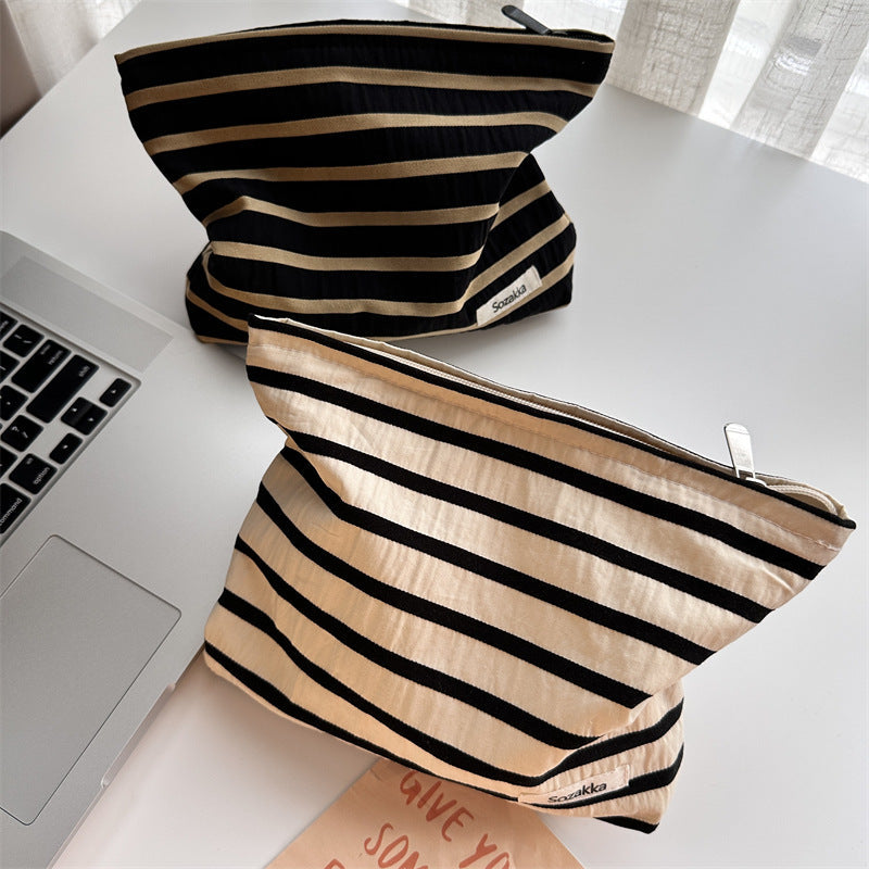 Striped Color Block Portable Simple Make Up Bag
