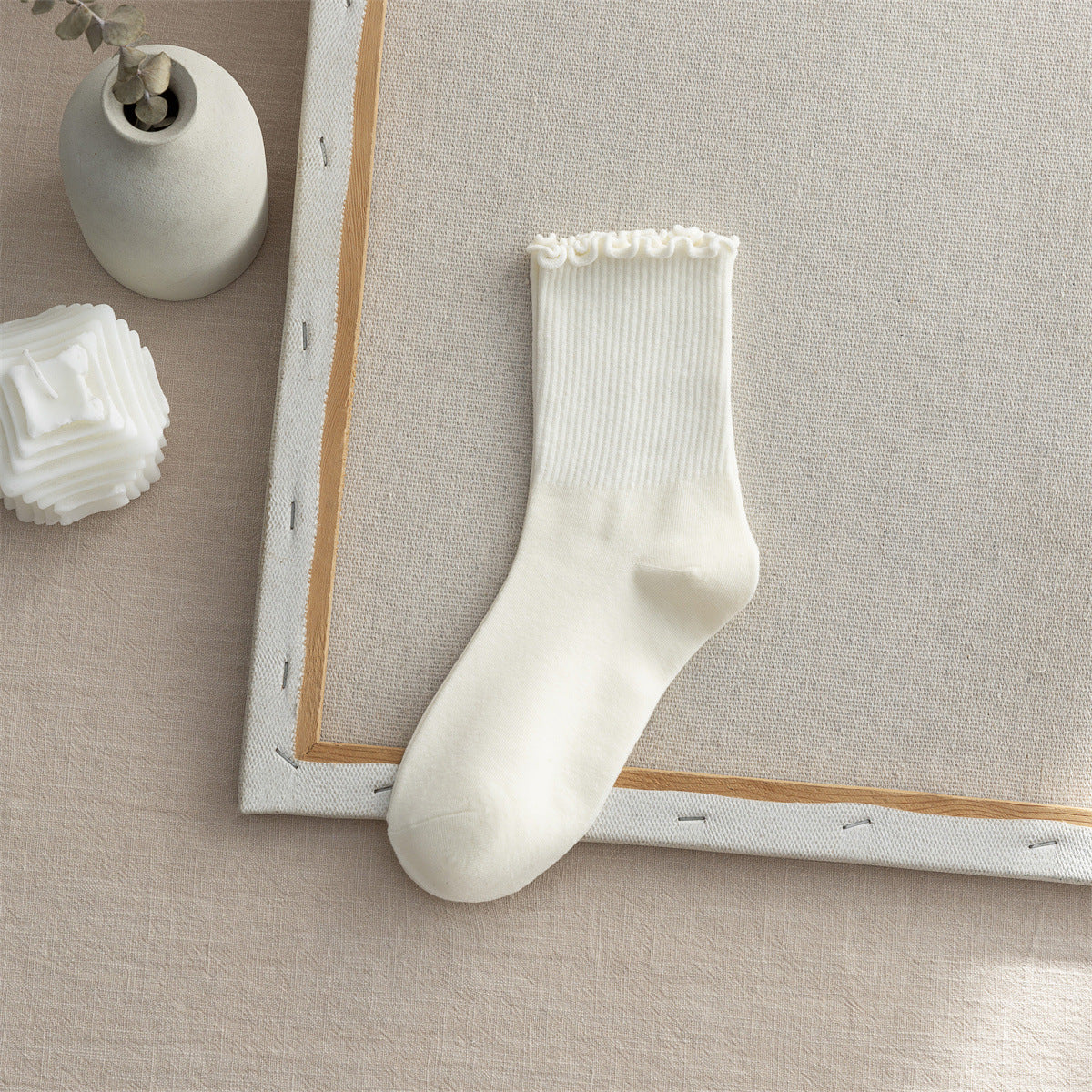 Flounce Solid Color Simple Sweet Socks