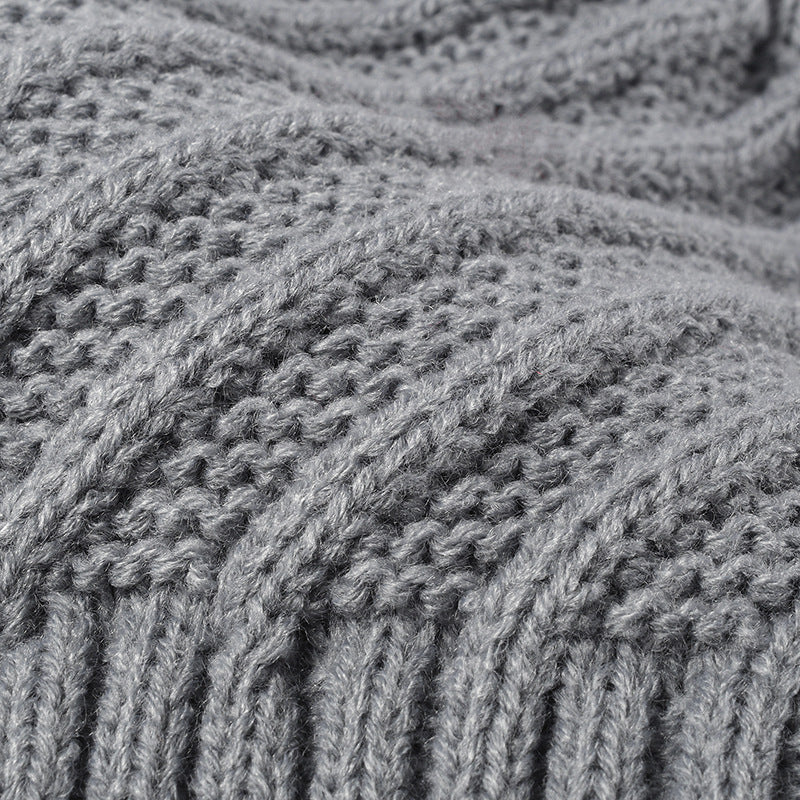 Solid Color Ripped Knit Pom Beanie