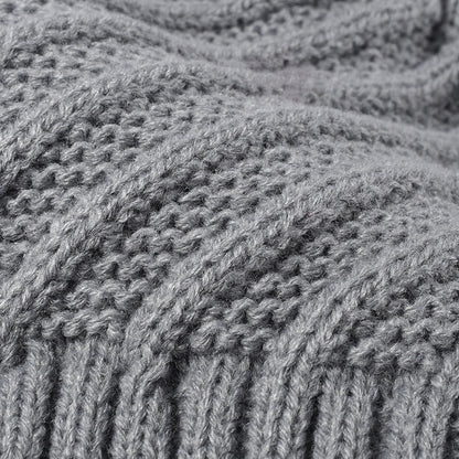 Solid Color Ripped Knit Pom Beanie