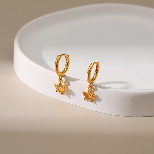 Copper Plated Gold Hollow Star Design Drop Earrings