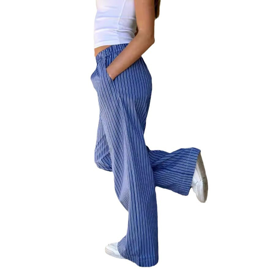 Striped Wide-Leg Elastic Waist Casual Pants