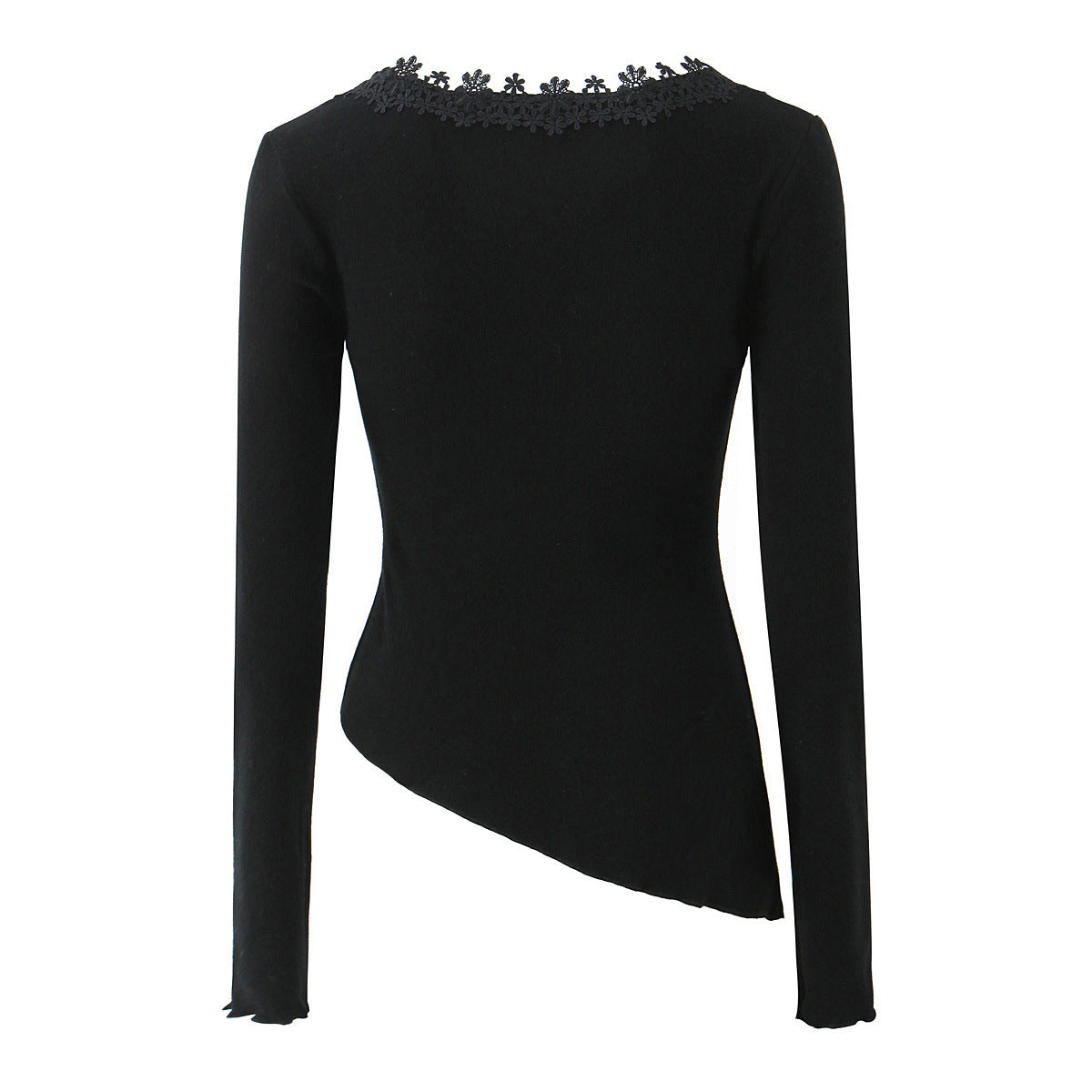 Elegant Asymmetric V-Neck Lace Knit Top