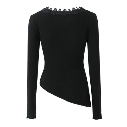 Elegant Asymmetric V-Neck Lace Knit Top