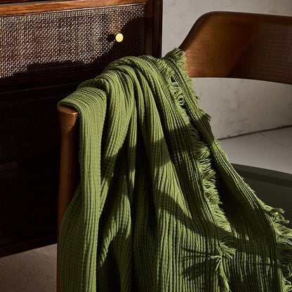 Retro Tassel Solid Color Soft Knit Blanket