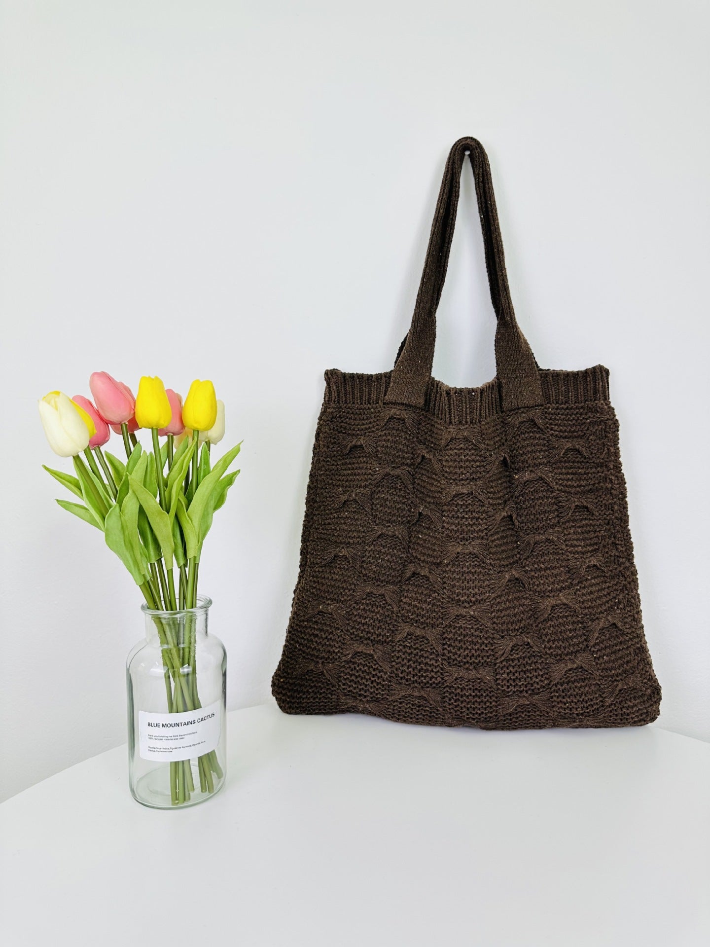 Solid Color large Cpacity Knit Shoulder Tote Bag