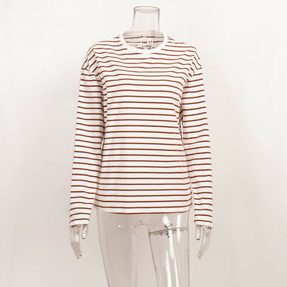 Striped Color Block Simple Loose T-Shirt