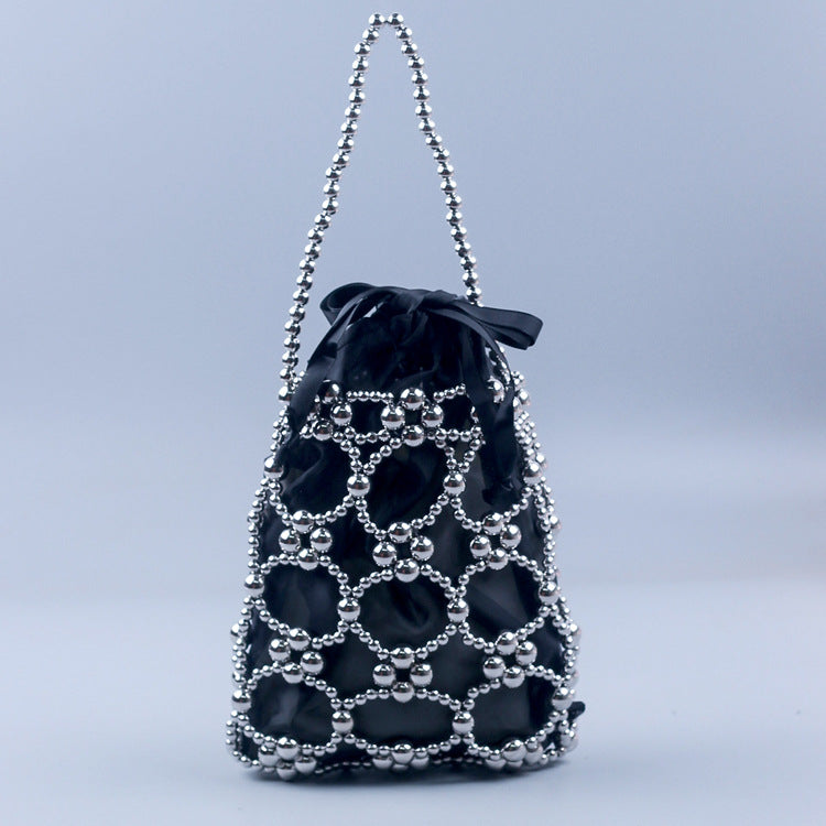 Hollow Solid Color Beads Handbag
