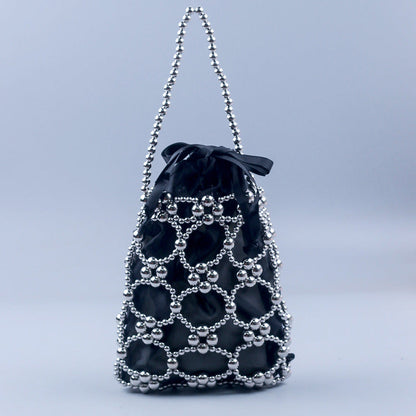 Hollow Solid Color Beads Handbag