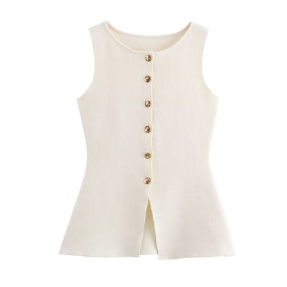 Round Neck Button Down Sleeveless Vest