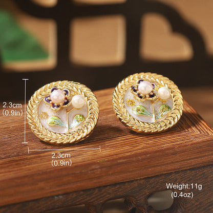 Vintage Floral Pearl Stud Earrings