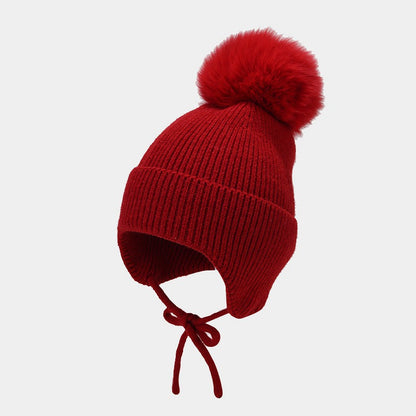 Solid Color String Tie Knit Pom Beanie