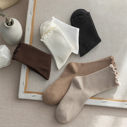 Flounce Solid Color Simple Sweet Socks