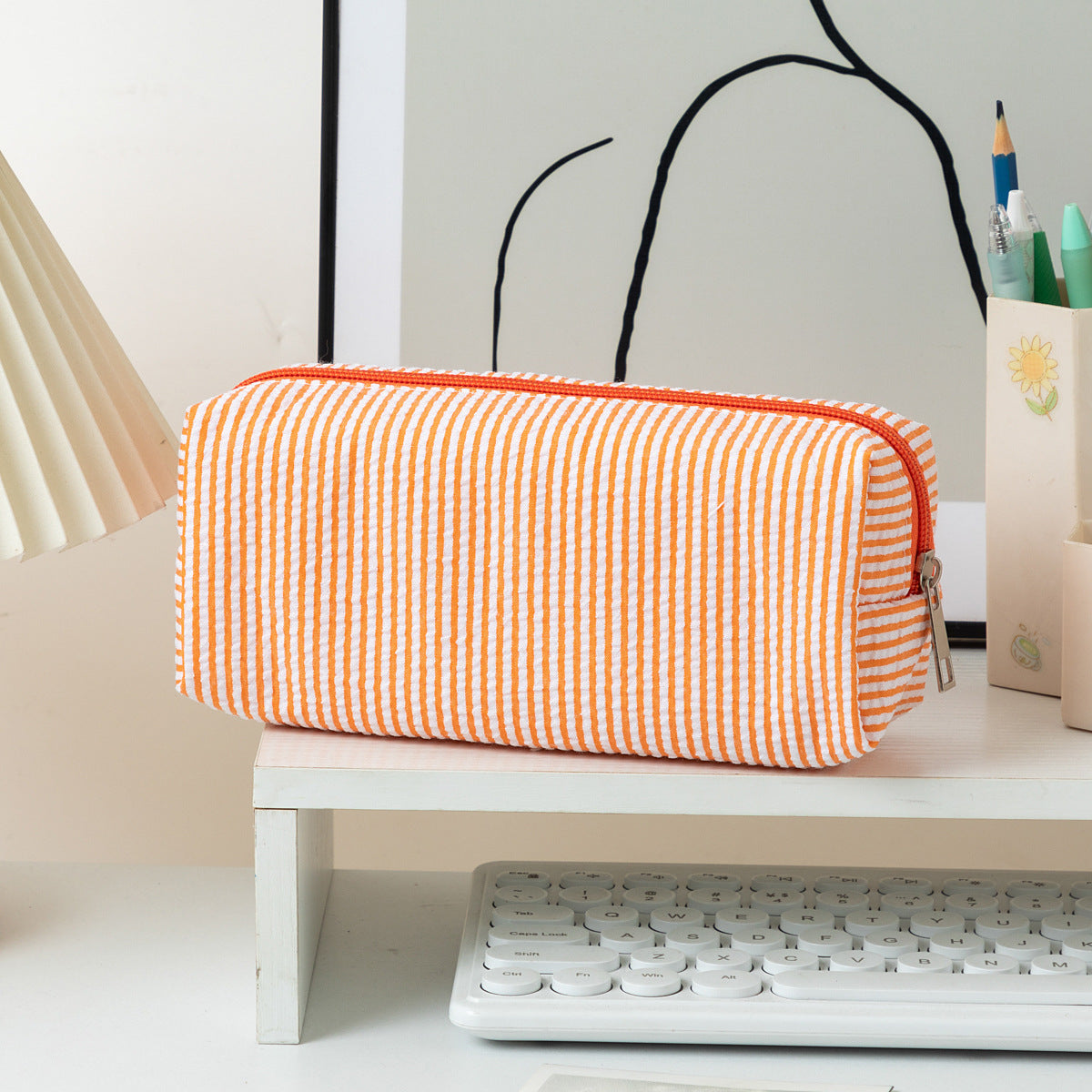 Color Block Striped Makeup Pencil Pouch