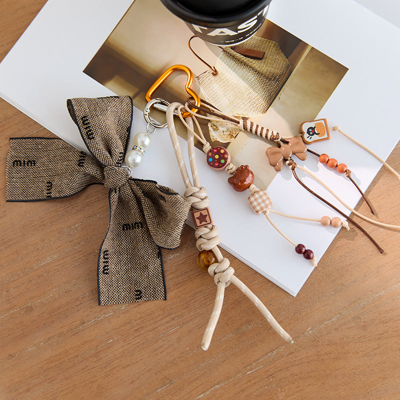 Cute Brown Bow Braided Keychain Bag Charm