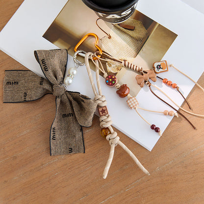 Cute Brown Bow Braided Keychain Bag Charm