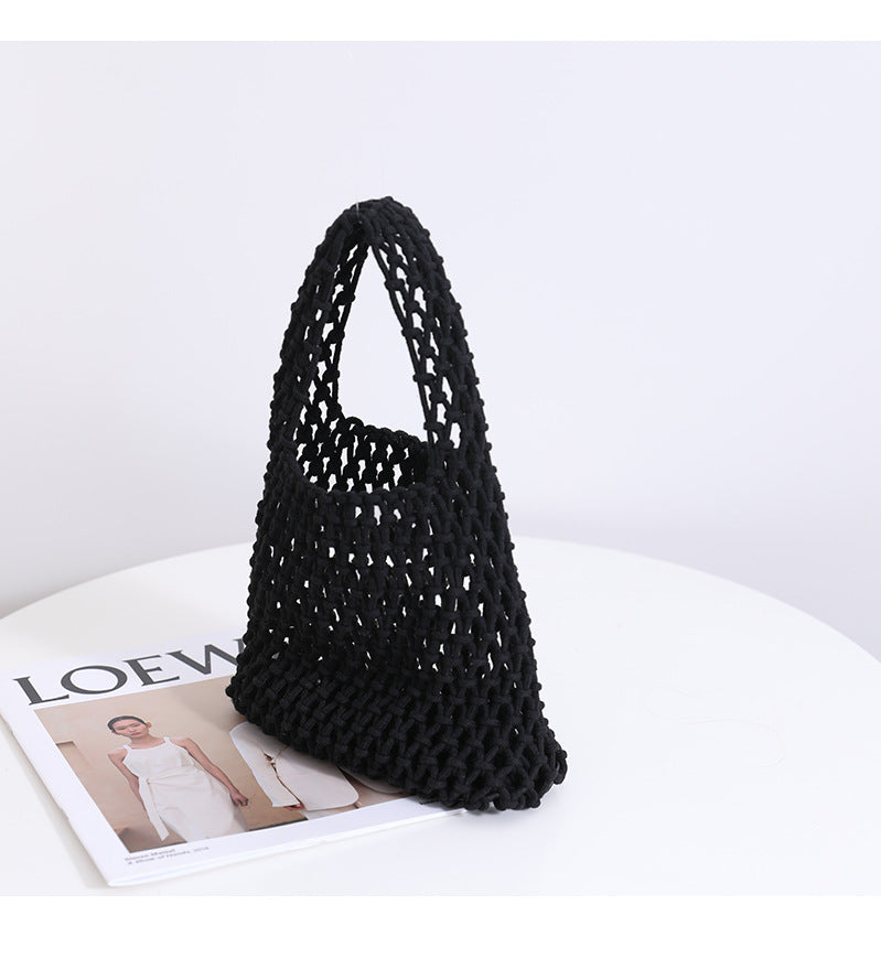 Solid Color Hollow Out Woven Handbag