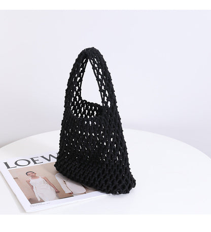 Solid Color Hollow Out Woven Handbag