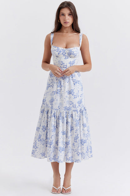 Corset Floral Midi Aline Spaghetti Dress