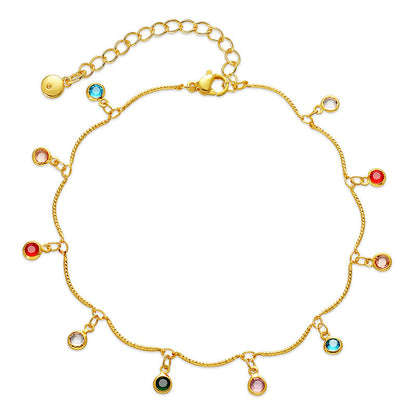 Color Zircon Pendant Chain Anklets