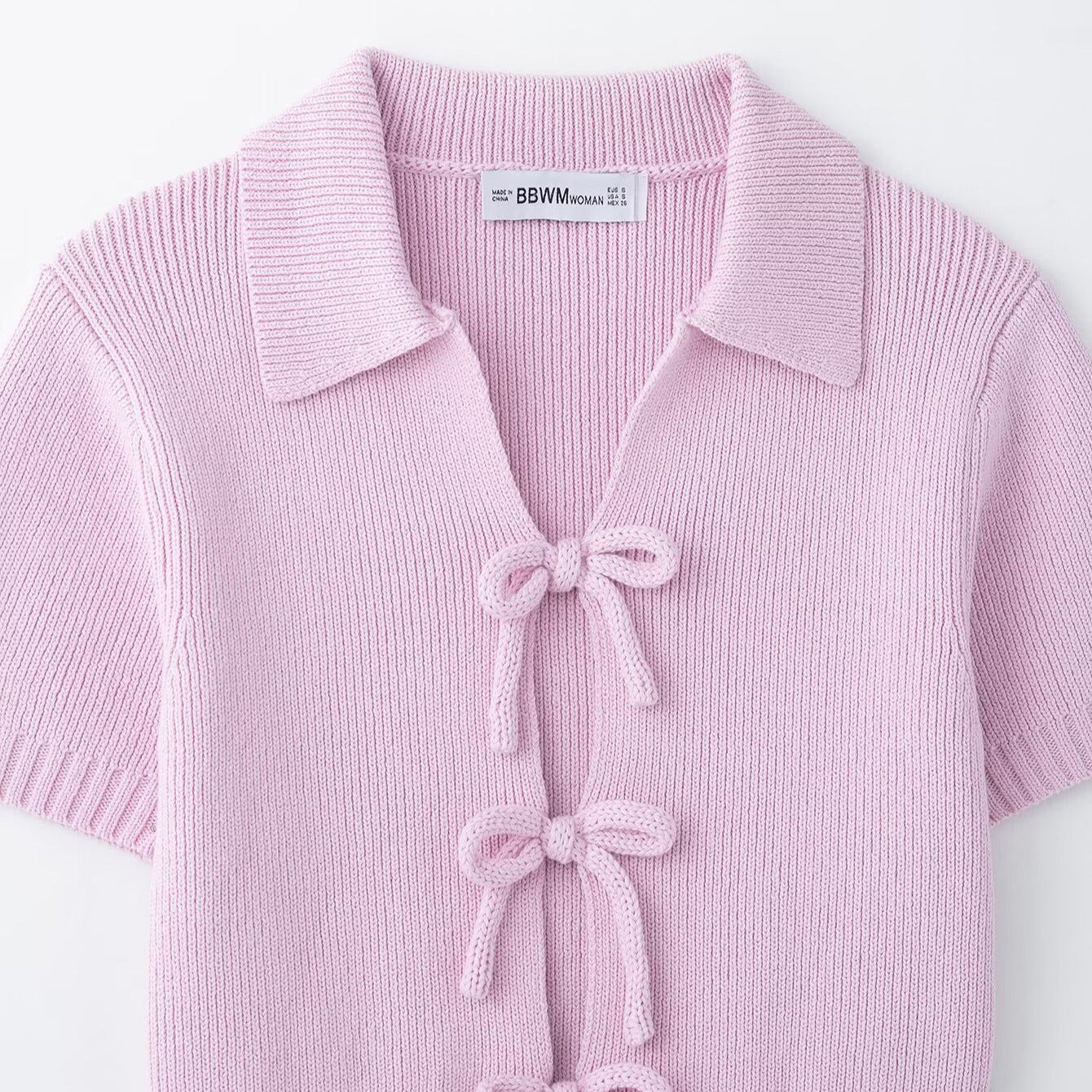 Sweet String Front Short Sleeves Knit Tops