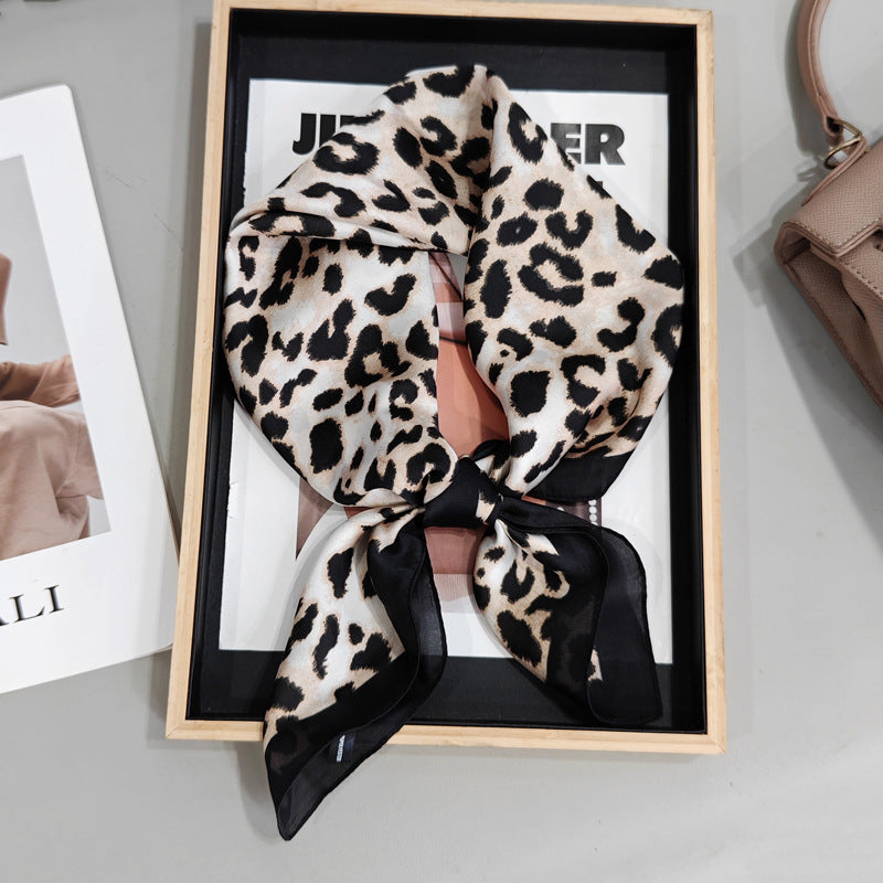 Leopard Splicing Print Square Satin Scarf