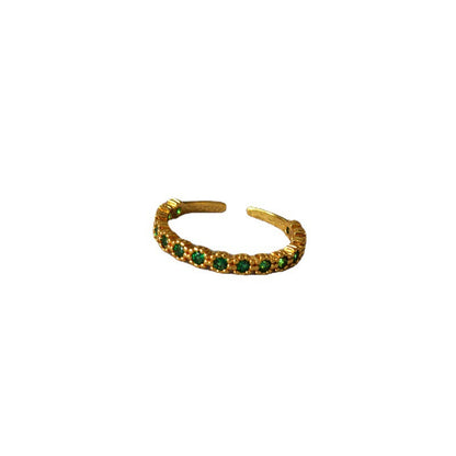 Emerald Rhinestone Open Adjustable Slim Ring
