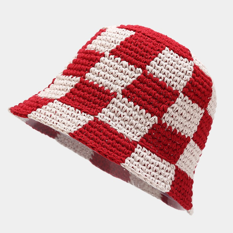 Crochet Knit Plaid Classic Bucket Hat