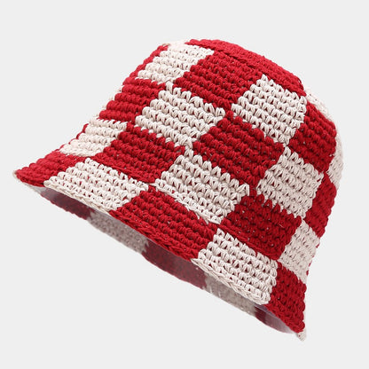 Crochet Knit Plaid Classic Bucket Hat