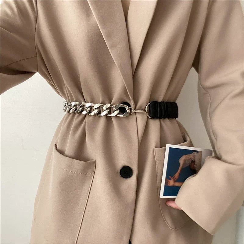 Vintage Stretchy Leather Chain Splicing Belt