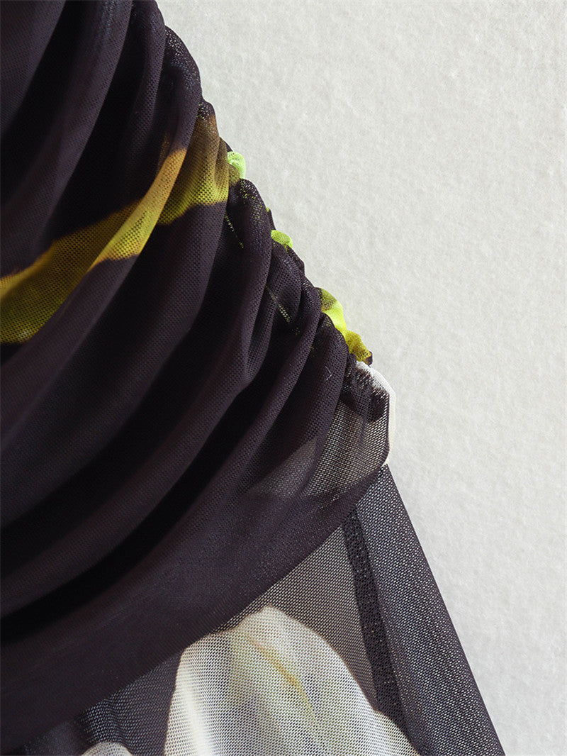 Trendy Strapless Printed Asymmetrical Midi Dress