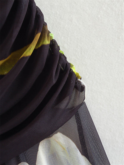 Trendy Strapless Printed Asymmetrical Midi Dress