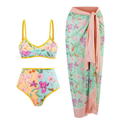 Floral Print Spaghetti Swimwear with Cover